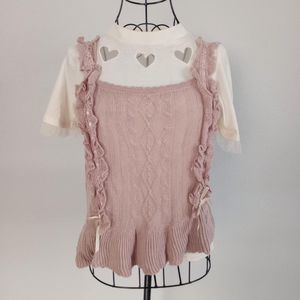Axes Femme Pink Heart Knit Coquette Blouse